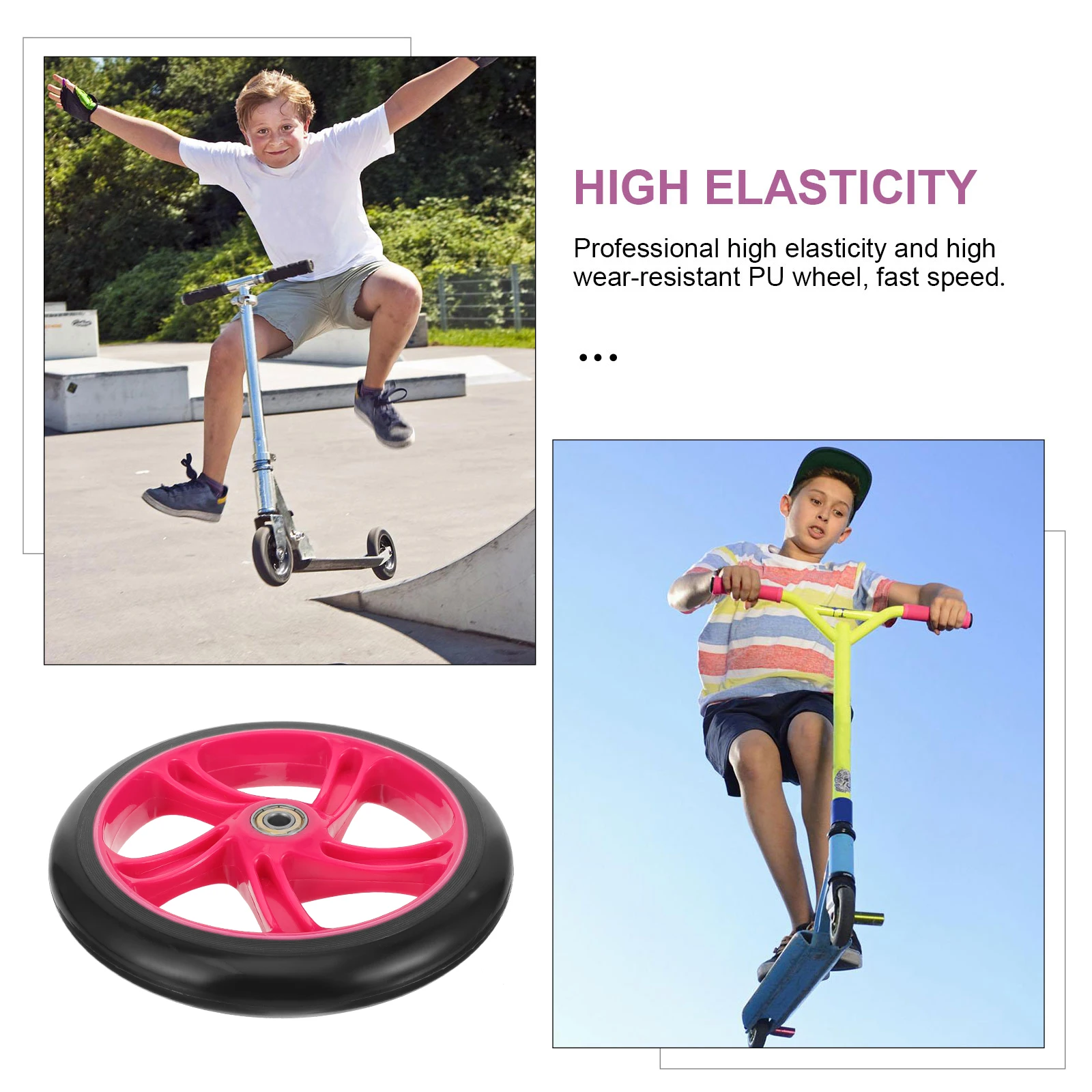

High Elastic Shopping Cart Wheel 2 Red pcs Universal Replacement Heavy Duty Flexible Bearing Scooter Wheelchair Kick