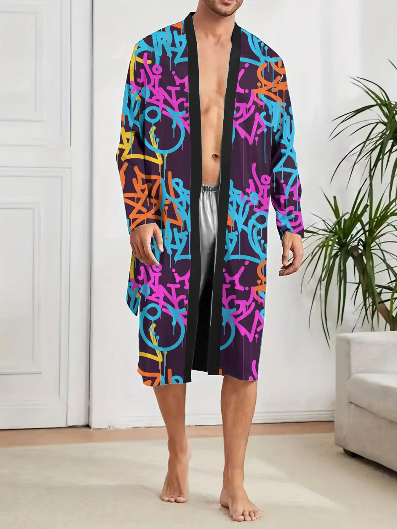 1pcs Men's Robes 2026 Spring/Summer 3D Printed Funny pajamas dressing gown sleepwear Robes Graphic Breathable robe