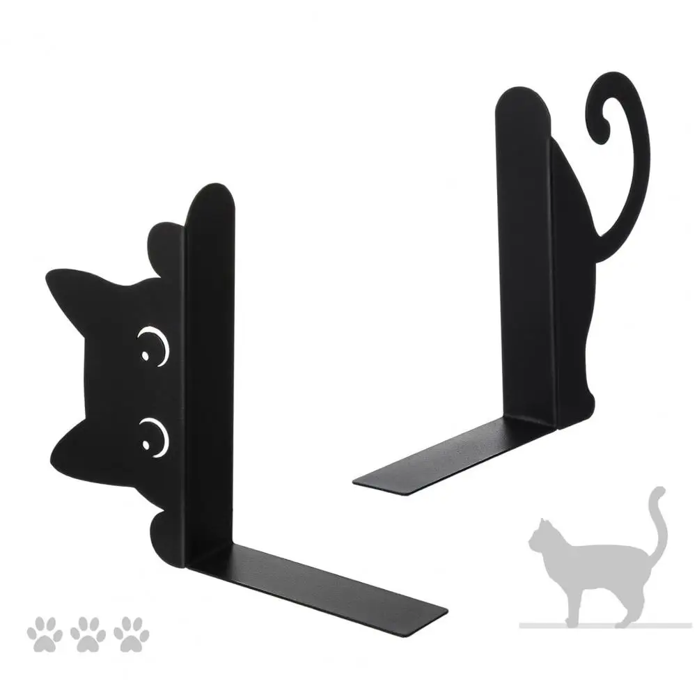 Bookend for Small Spaces Space-saving Book Holder Metal Bookends Set Black Cat Reindeer Dragon Book Stops for Home for Women