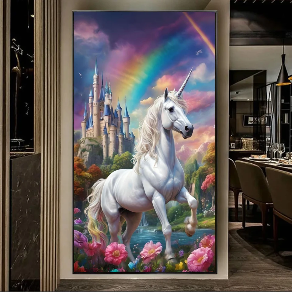 Unicorn Flowers DIY Diamond Painting Jewelry Cross Stitch Castle Animals Full Square Round Mosaic Diamond Embroidery For Decor