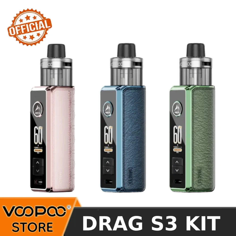 Official  VOOPOO VOOPOO DRAG S3 Pod System 60W Max Power 3000mAh All Day Battery 5ml Pod Top Airflow