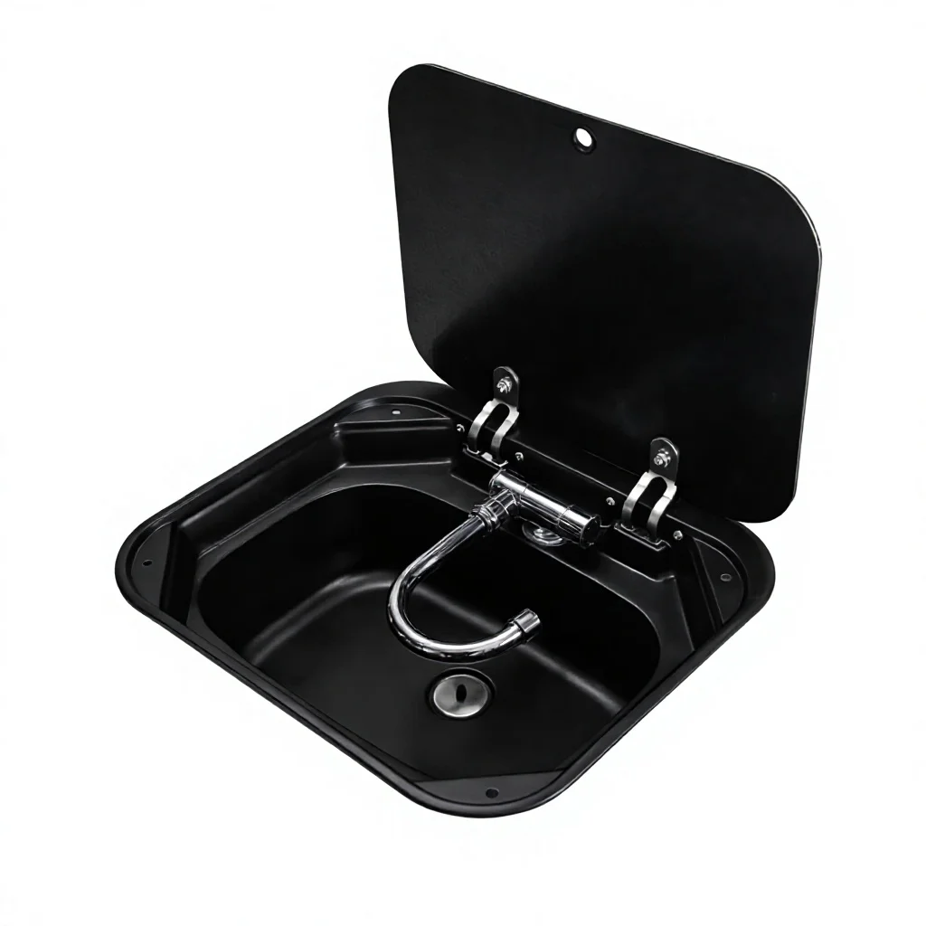 Cross-border Exclusive RV Sink Folding Flip-up Faucet 304 Stainless Steel square Deck Mounted Kitchen Vegetable Wash Basin