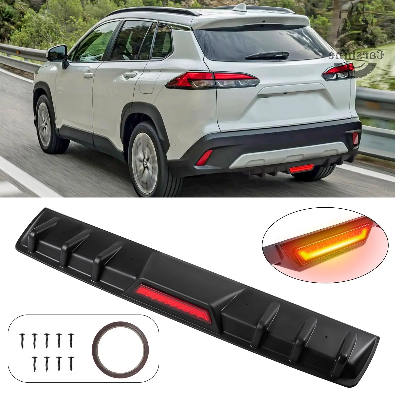 

Задний матовый бампер, диффузор, плавники акулы, разделитель, светоотражающая полоса для Toyota, черный