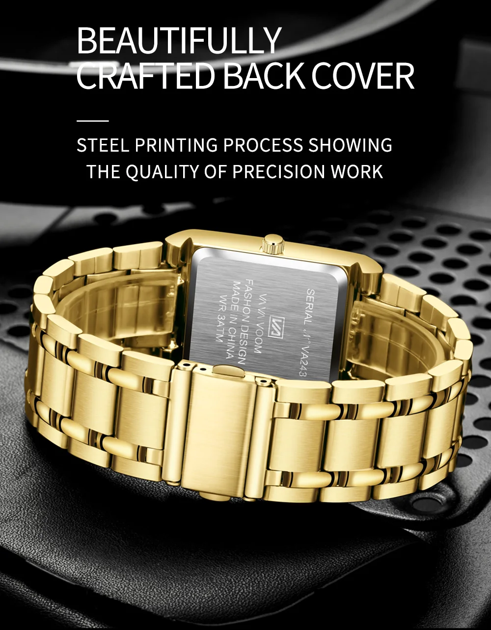 VA VA VOOM Relogio Masculino Watch Men Square Mens Watches Top Brand Luxury Golden Quartz Stainless Steel Waterproof Wrist Watch