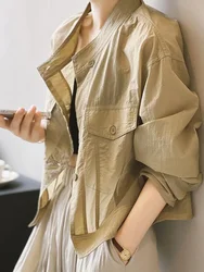 Japan Korea Women's Coat Standing Collar Single Breasted Sun Protection Shirt Jacket Summer New in Cardigan Short Thin Clothing