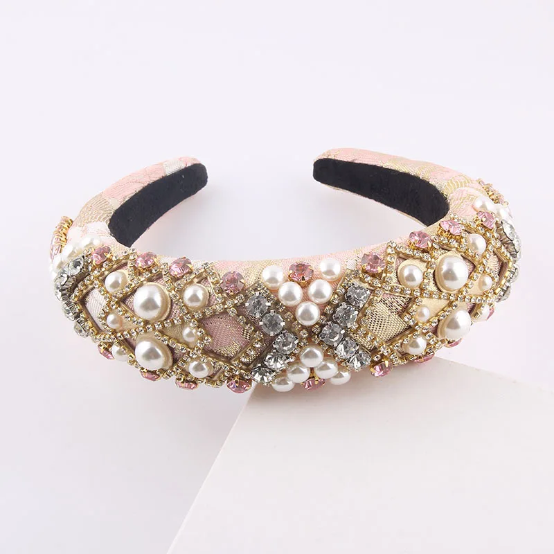 Luxury Sparkly Full Crystal Pearl Baroque Hairband Padded Rhinestone Princess Headband For Headdress Birthday Hair Jewelry