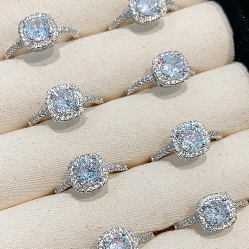 VENTFILLE 925 Sterling Silver Ring for Women Block Zircon Crystal Shining Engagement Office Huge Jewelry Gift Dropshipping