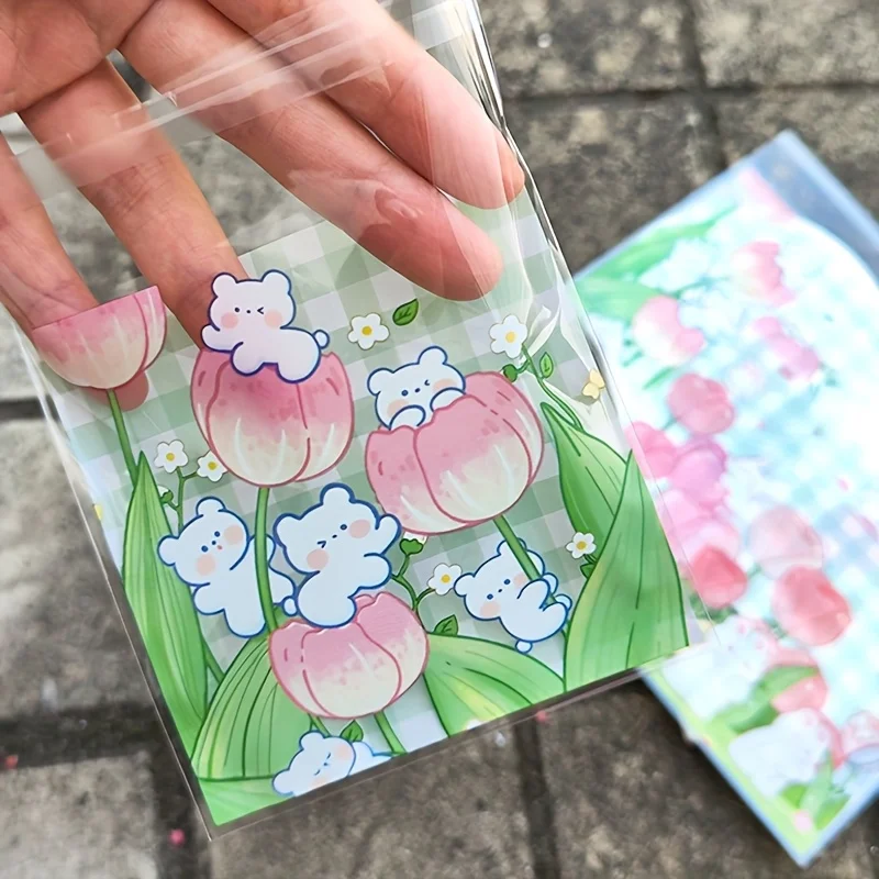 100 bolsas de regalo con estampado floral y conejito adorables: polipropileno duradero, perfectas para fiestas de cumpleaños, hora del té