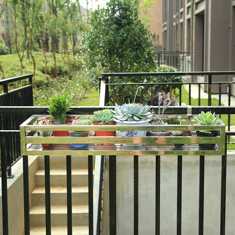 Stainless Steel Balcony Hanging Plant Shelf, Window Wall Mounted Flower Pot Rack for Succulents & Outdoor Plants Use