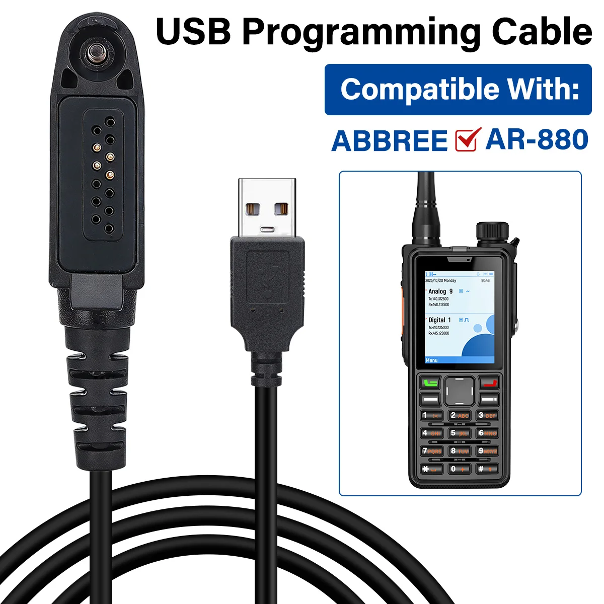 ABBREE Original USB Programming Cable For AR-880 DMR Digital Walkie Talkie Ham Radio