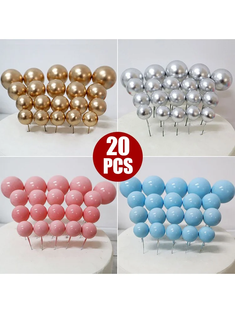 Décoration de Gâteau en Boule Dorée et Argentée, Joyeux Anniversaire, Bricolage, Chi, Sensation, Mariage, Noël, 20 Pièces