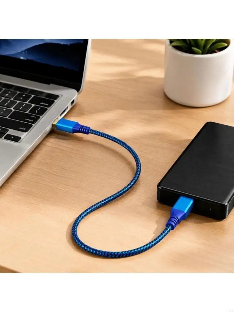 Blue-and-Black USB C to USB Type-B Cable, USB B Cable Data Connection with Aluminum-Alloy Housings and a Nylon-Braided Coating