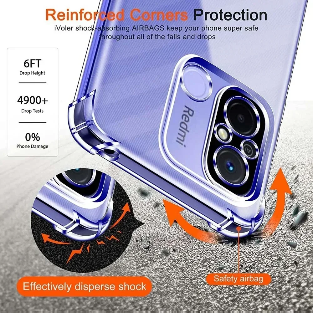 Transparent Conner Airbag Case for Redmi Note Redmi Note 13t 13R 13 Pro 13C A3 Mi Xiaomi Poco M6 Pro Clear Sillion TPU Cover