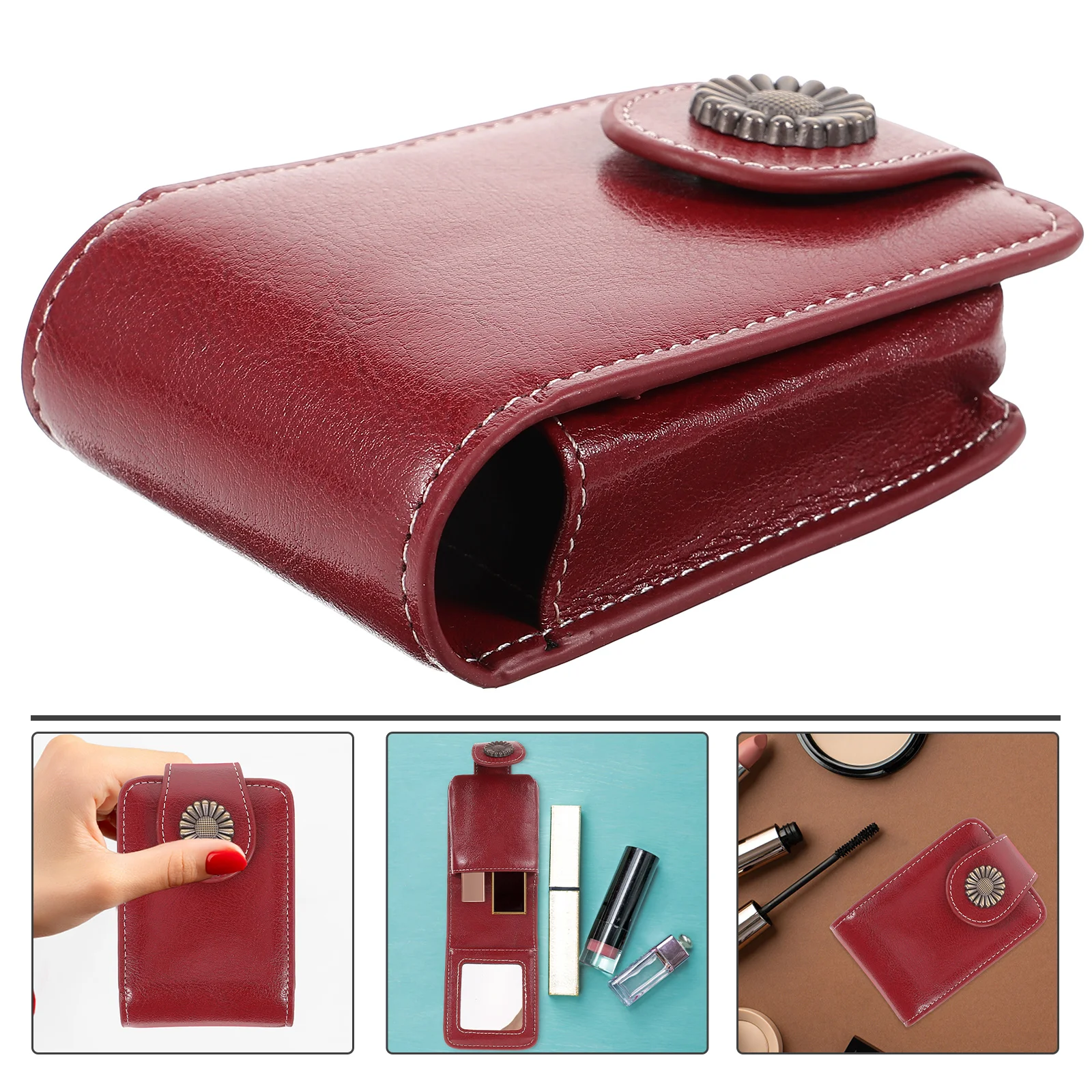 Pochette pour rouge à lèvres, étui léger et Compact pour rouge à lèvres, verrouillage à bouton, support Portable, maquillage de voyage avec miroir