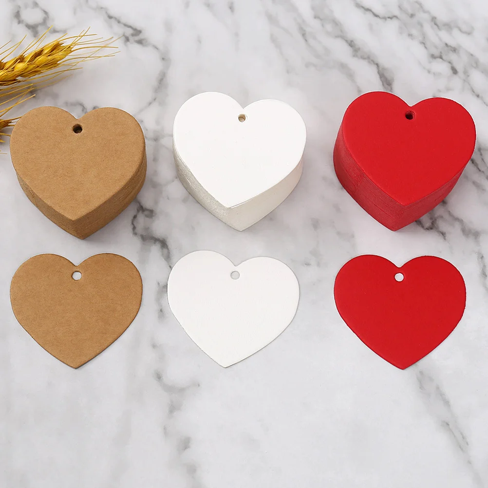 

300 Pcs Blank Heart Shaped Paper Tags Valentine Red Brown White Cards Decorative Hanging Gift Tags for Party Craft Packaging
