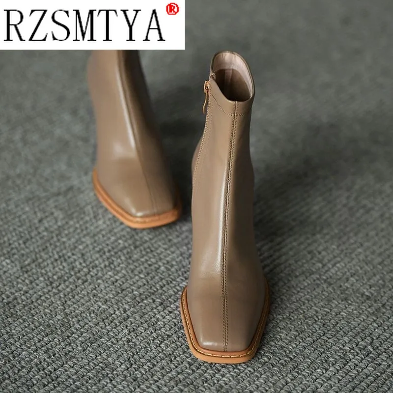 2022 Ankle Boots for Women Square Toe Fashion Shoes Autumn Winter Short Boots Zipper Square Heels Comfortable Lady Shoes