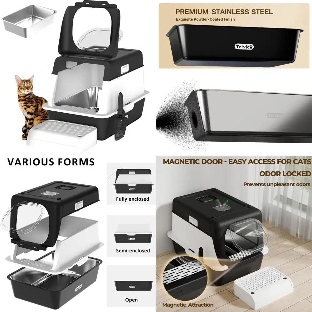 

Large Black Enclosed Cat Litter Box with Lid, 24x16x15 inches, Odor Control, Magnetic Door, Easy Clean for Multi-Cat Households