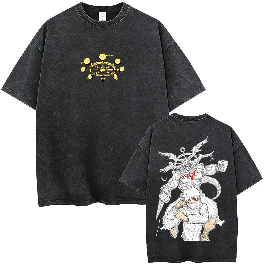 Anime Jujutsu Kaisen Fushiguro Megumi Washed Vintage T-shirt Men Women Fashion Retro Manga Tshirt Male Casual Oversized T Shirts