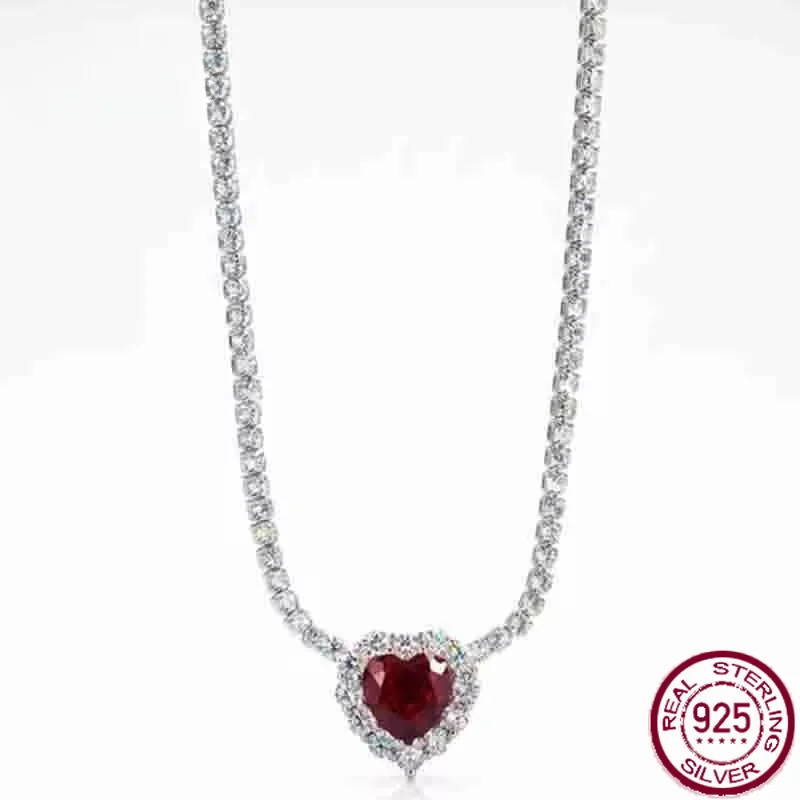 Yaranyan 925 Sterling Silver Heart Cut Lab Sapphire Emerald Ruby High Carbon Diamonds Gemstone Pendant Necklace Fine Jewelry