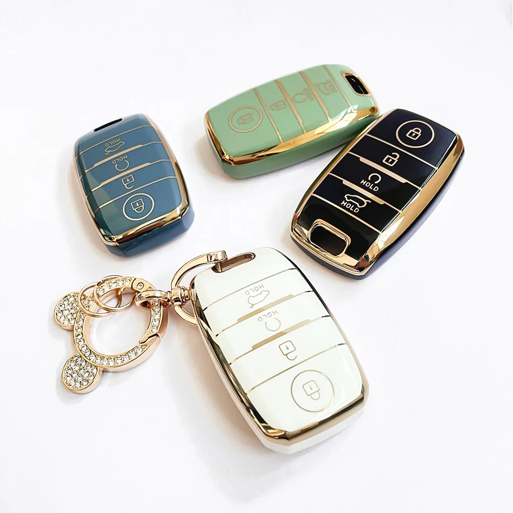 Soft TPU Car Key Case Cover Shell For Kia Rio 2021 Sonet Sorento Optima Forte Niro Sedona Soul Sportage Gold Edge Key Shell