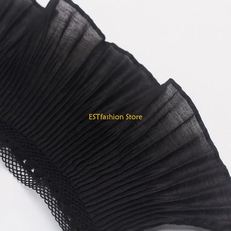 Y5GC 1 Pair Womens Wrist Cuffs Flower Embroidery Lace Pleated Horn Cuffs False Sleeve