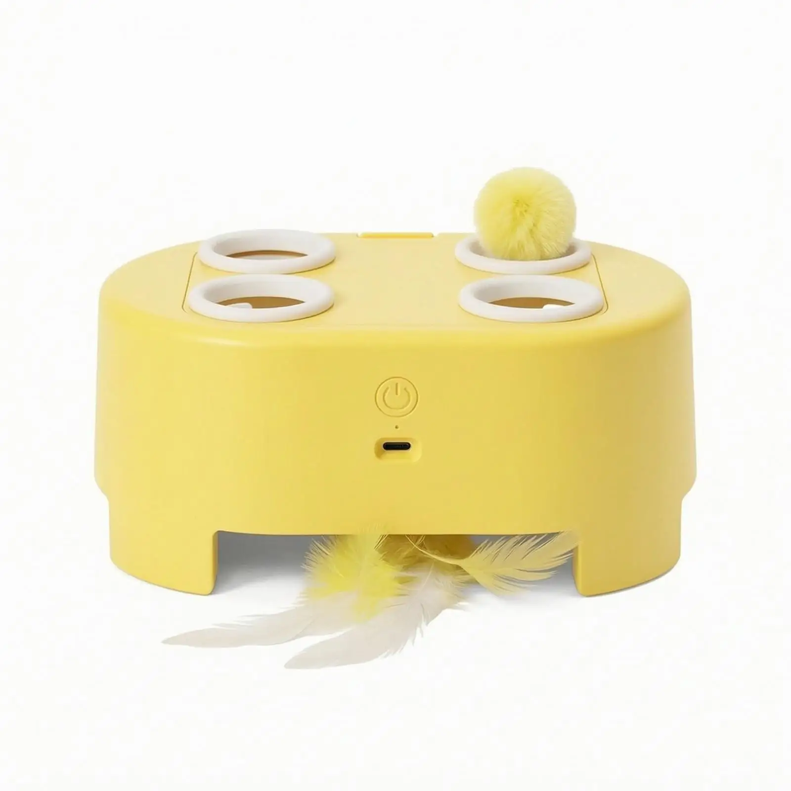 Cat Toy with Feather Teaser Electric Automatic Cat Teaser Interactive Pet Toy with Soft Ball Rechargeable Hands-Free for Cats