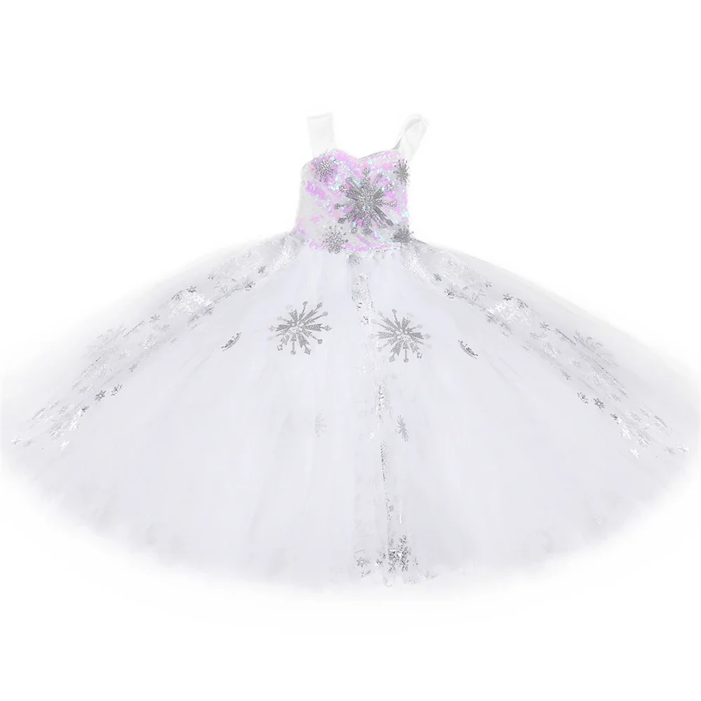 Girls Elsa Dress Tulle Princess Tutu Dress Snowflake Snow Queen Costumes for Kids Halloween Carnival Purim Party Cosplay Dresses