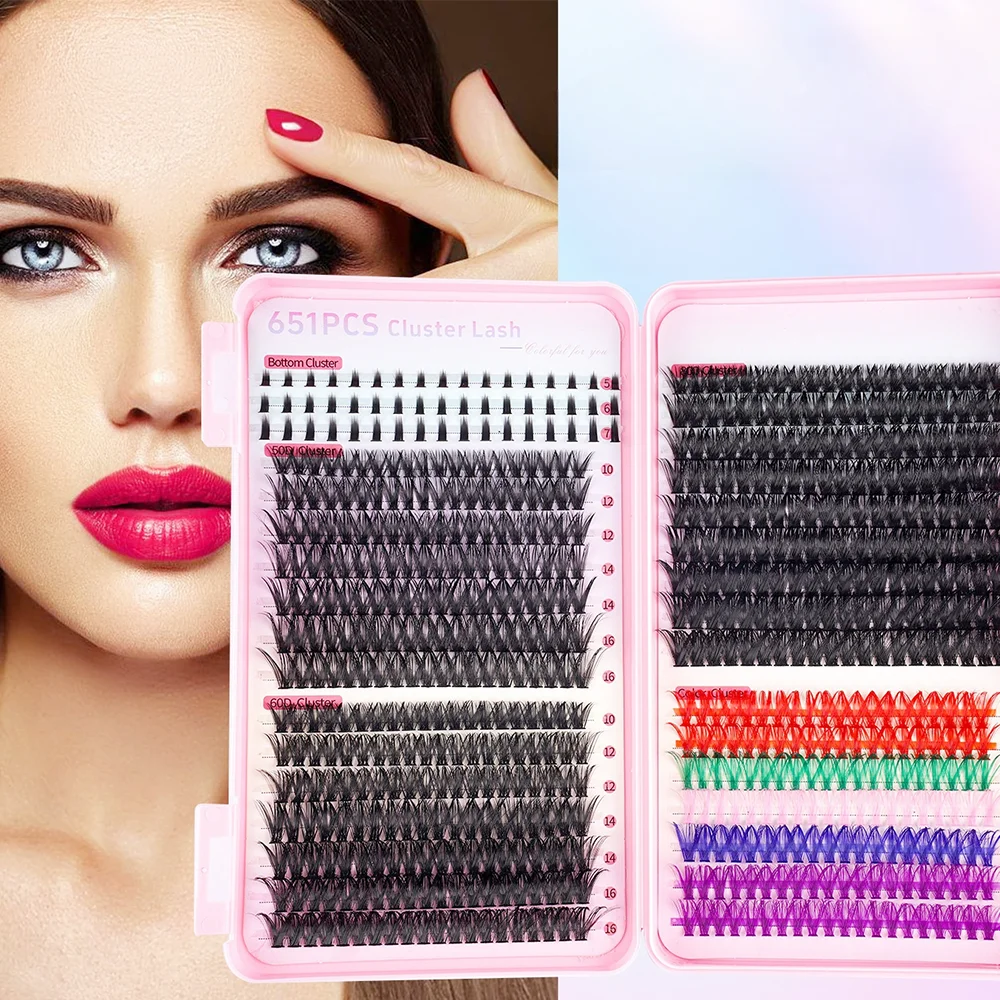 

651 шт. цветные кластеры для ресниц, цветные кластеры для ресниц, пушистые, с D-Curl, наращивание своими руками для домашнего салона и вечеринки