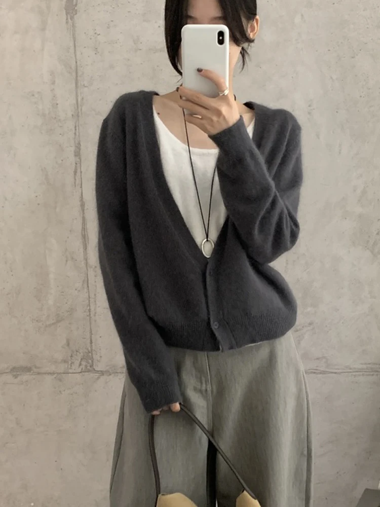 

Ретро-кардиган женский свободного кроя с V-образным вырезом, вязаный из шерсти, с пуговицами, повседневный, с длинными рукавами