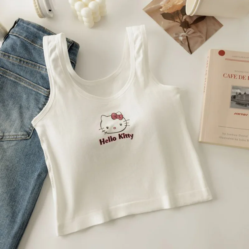 Sanrio Anime Hello Kitty Vest Y2k Top Original Versatile Cotton Comfortable Soft Slim Fit Short Upper Garment Cute Girl Gift Toy