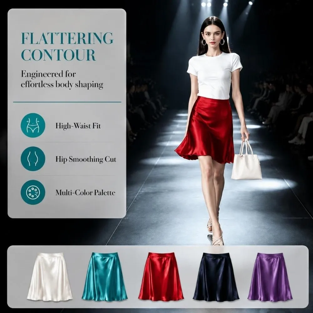 French Style Acetate Fabric Satin Skirt Smooth Surface Glossy Finish Wrap Skirt Four Season High Waist A Line Skirt Daily Outfit