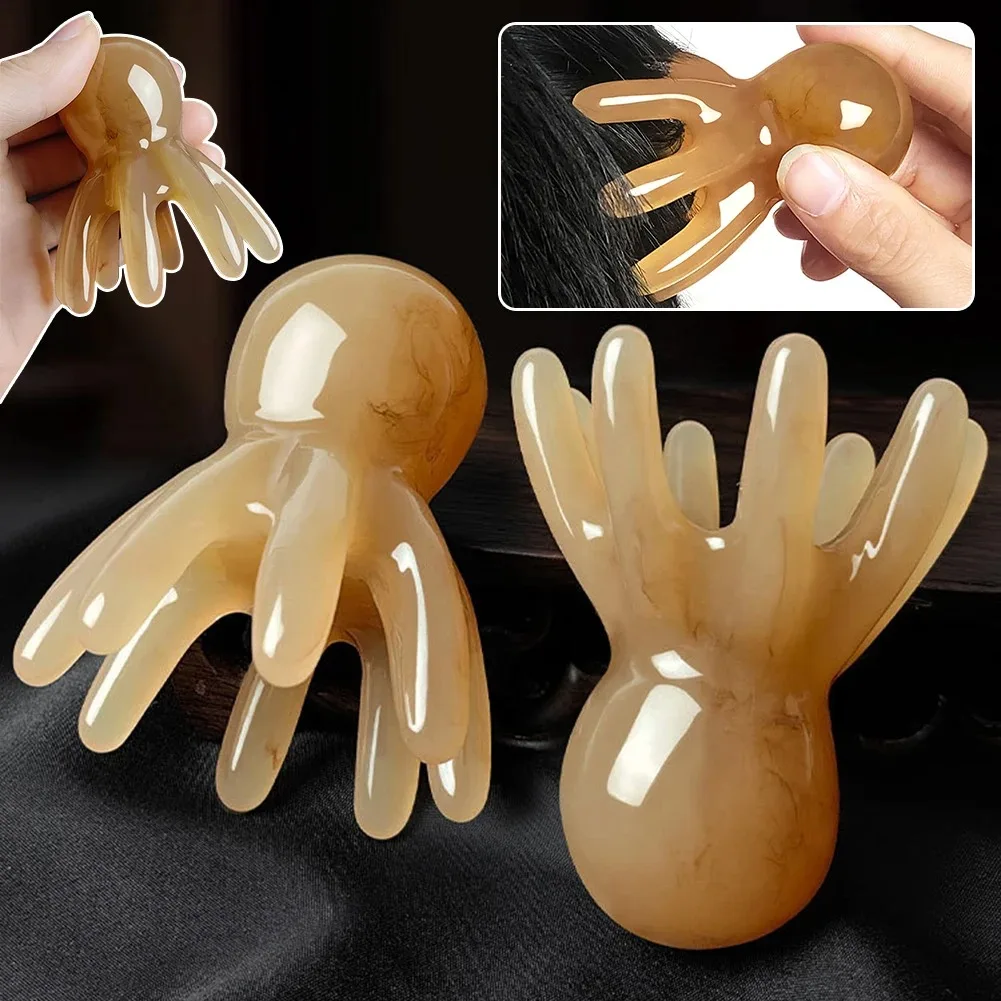 Resin Octopus Massage Comb Head Meridian Scraping Scalp Massager Tool Portable 8-Prong Head SPA Massage Comb For Anti Fatigue