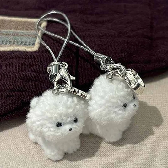 Resin flocking cute powder blusher dog mobile phone pendant lovers pendant bag pendant mobile phone chain