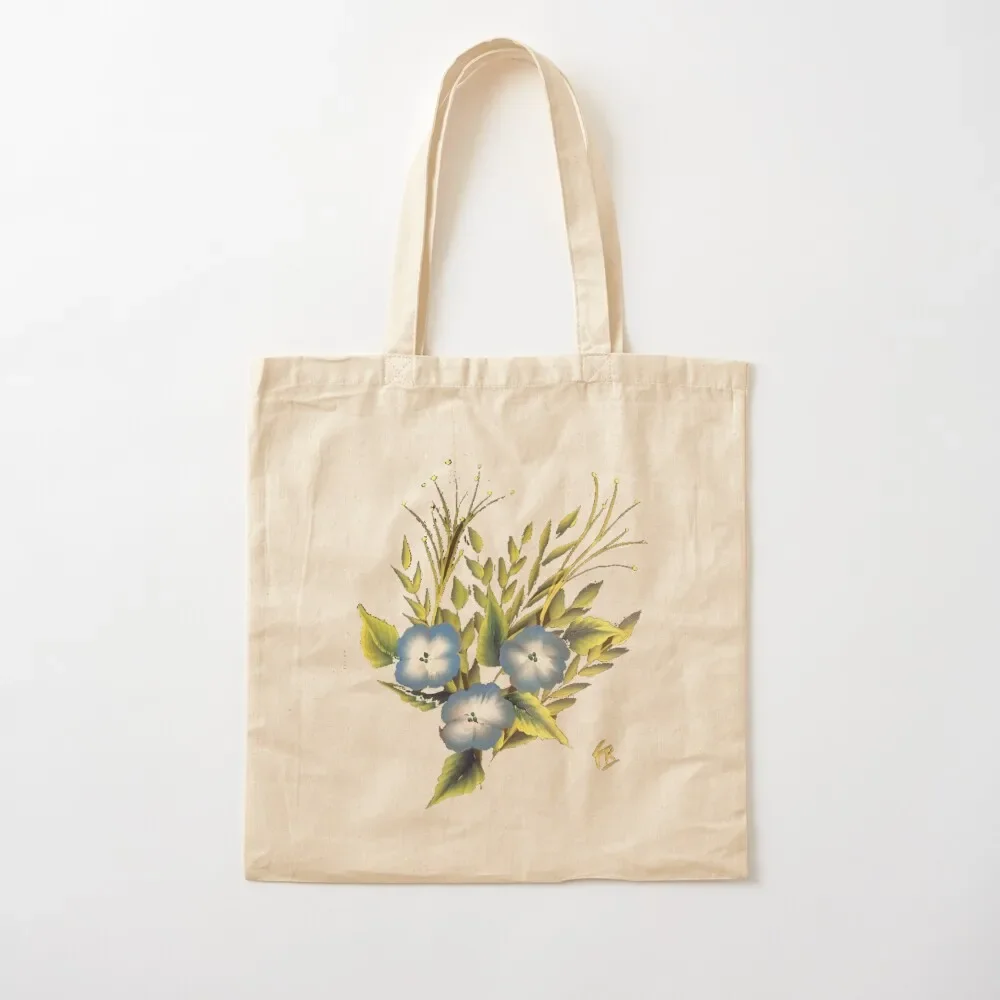 

Fall Blue Flowers Tote Bag Custom Canvas Bag Large Size Bags Customizable Tote Bag