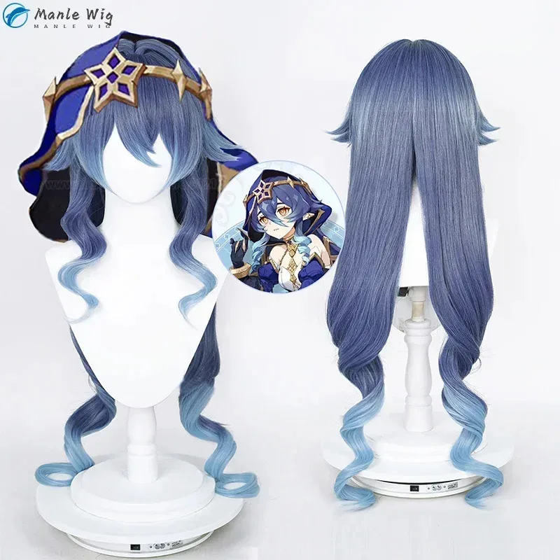 เกม Layla คอสเพลย์วิกผมยาว 100 ซม.Blue Gradient Curly ผมวิกผมทนความร้อนฮาโลวีน Party วิกผมวิกผม Cap72b