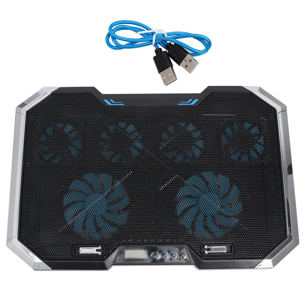 

Rgb Laptop Cooler Fan Dual Usb Cooling Pad Adjustable 7 Heights Silent Led Display Heat Dissipation Hollow Shell For 18