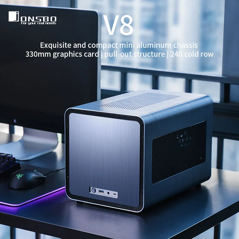 

Чехол Jonsbo V8 MINI ITX, чехол 240, настольный мини-выдвижной корпус с водяным охлаждением, полностью корпус для компьютера из алюминиевого сплава