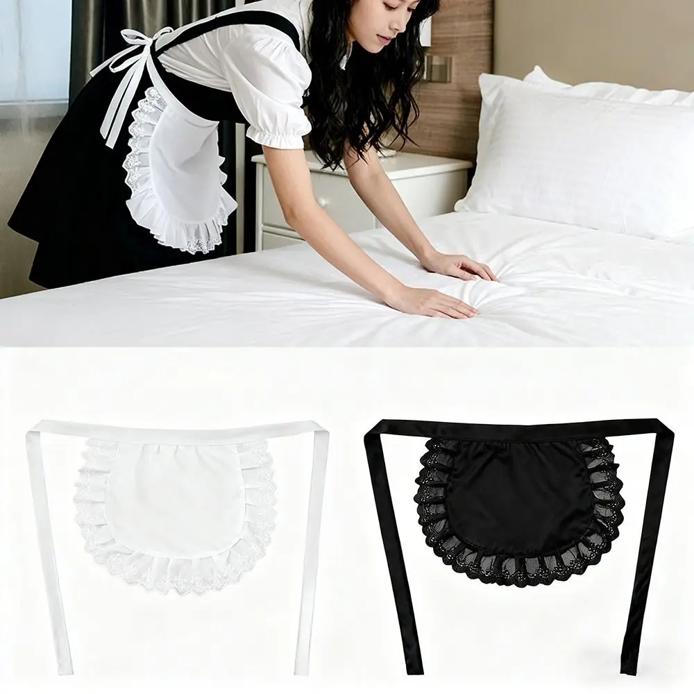 New Lolita Maid Apron Sexy Lace Black White Cooking Kitchen Apron Pinafore Beauty Flower Coffee Shop