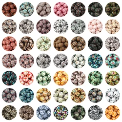 10/20Pcs/lot 15mm Silicone Beads Printed Round Leopard Terrazzo Dalmatian Camo Silicone Beads for Jewelry Making DIY Accessories
