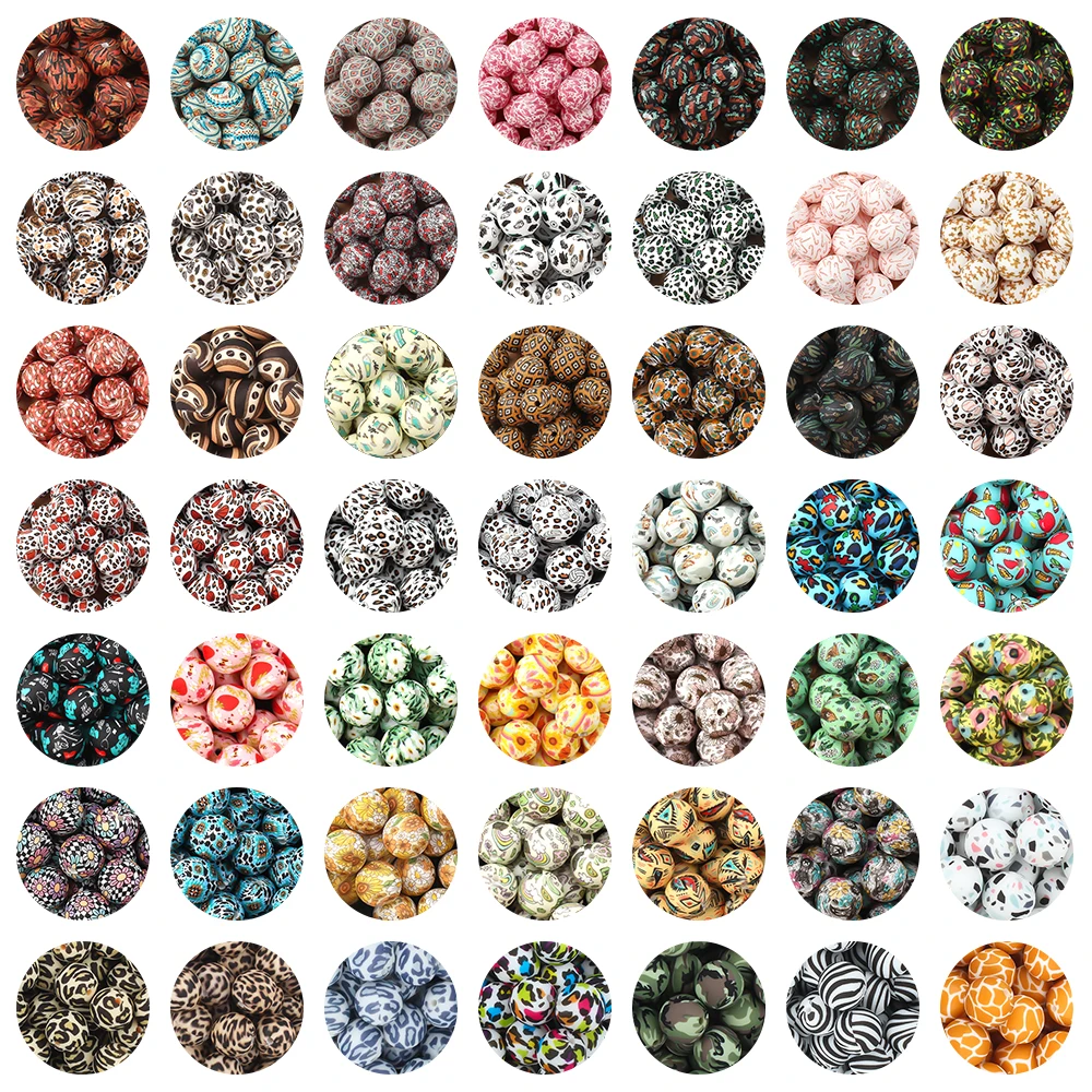 10/20Pcs/lot 15mm Silicone Beads Printed Round Leopard Terrazzo Dalmatian Camo Silicone Beads for Jewelry Making DIY Accessories