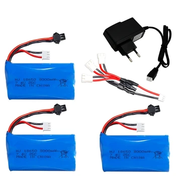 SM 7.4V 3000mAh 18650 리튬 이온 배터리 WPL MN99S D90 U12A S033g Q1 H101 부품 7.4V 배터리 Rc 보트 자동차 탱크 드론 부품