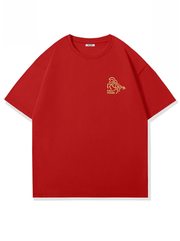 

Long Sve Red T-irt ex New Year Clothing Monkey King Print Cotton Casual Top for Men And Women