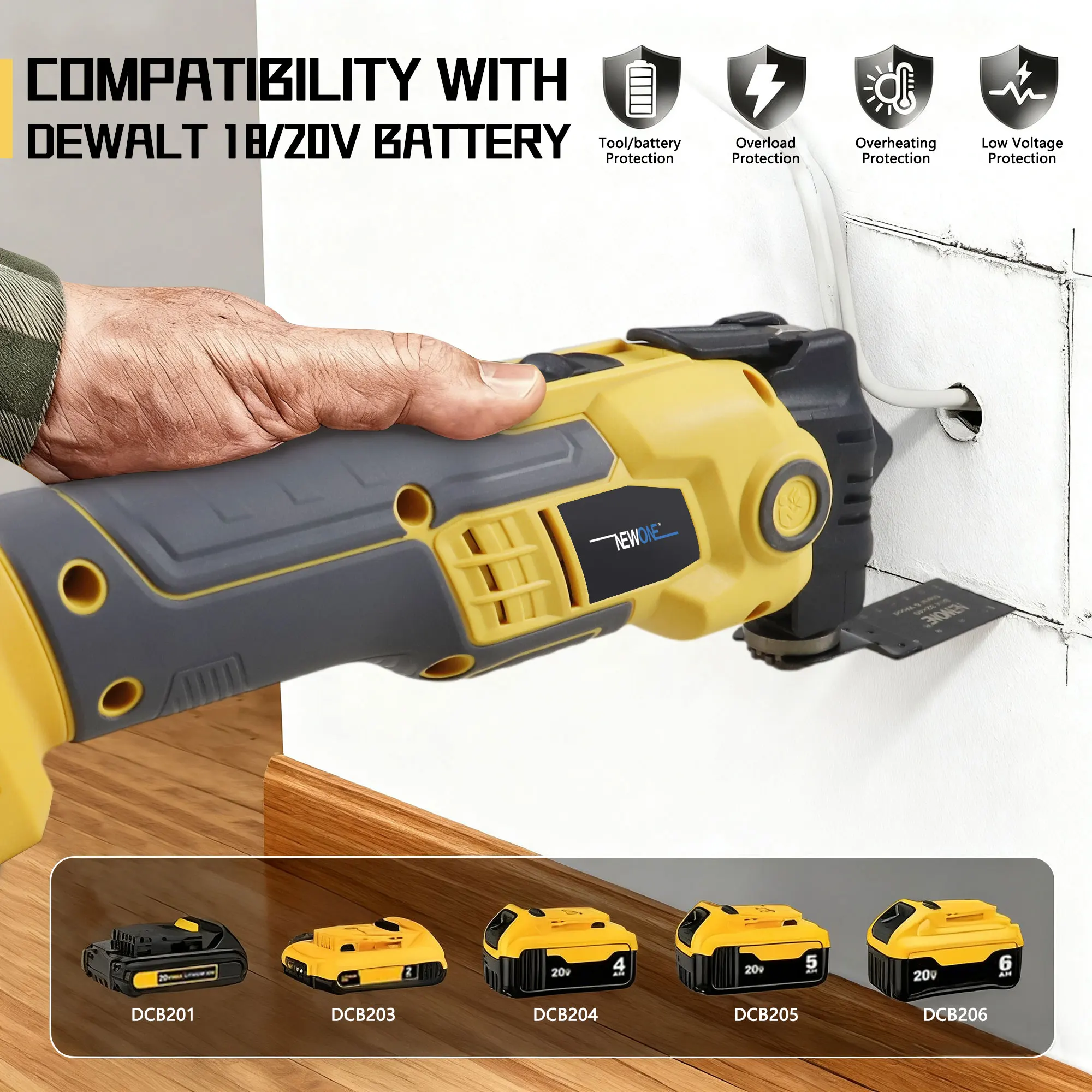 Alat Multi Fungsi Tanpa Kabel Brushless untuk Baterai 20V Max, Kit Mata Gergaji Osilasi Anti-getaran, 6 Kecepatan, 4 °   Bergoyang-goyang