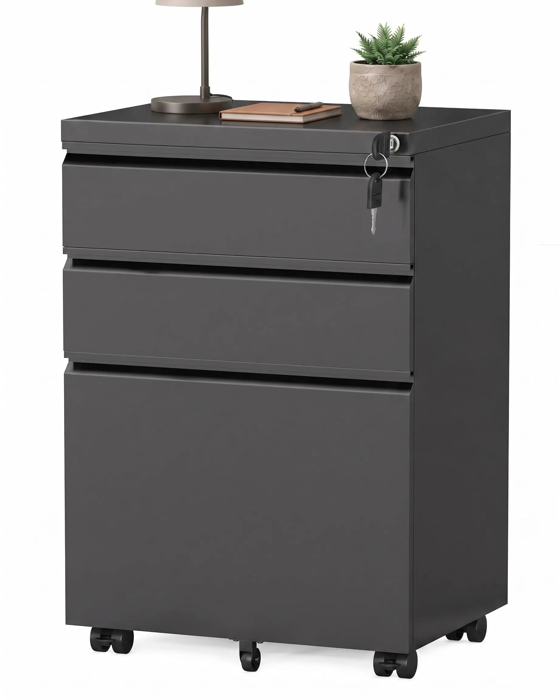 Fully Assembled 3-Drawer Mobile File Cabinet with Lock, Under Desk Storage