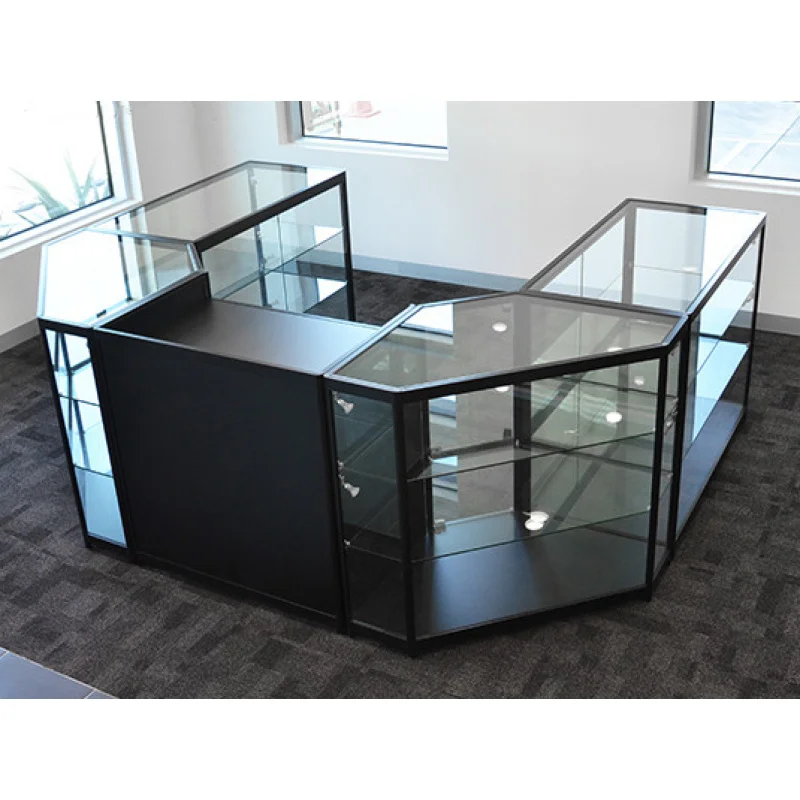 (customized)FullRetail Convenience Store Glass Display Showcase Lockable Cash Desk Checkout Counter with Led Light