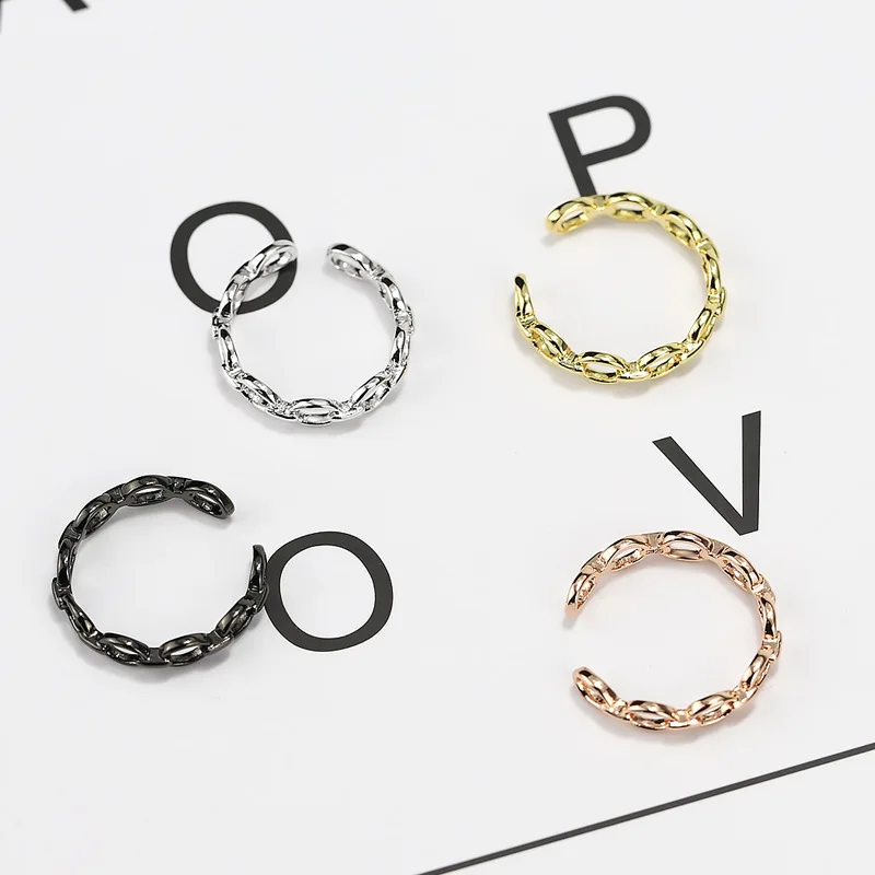 

Opening adjustment Ring Imitation Sterling Silver Jewelry Korean Style Open Ring Multicolor Black Chain Ring for Women