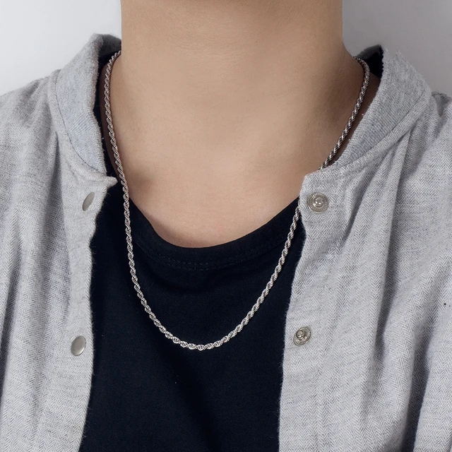 Men 100 925 Sterling Silver 3mm Twist Rope Chain Necklace Women Diamond Cut Clasp Box Chain 16 30 Inch Chocker Jewelry Boy Gifts Necklaces AliExpress