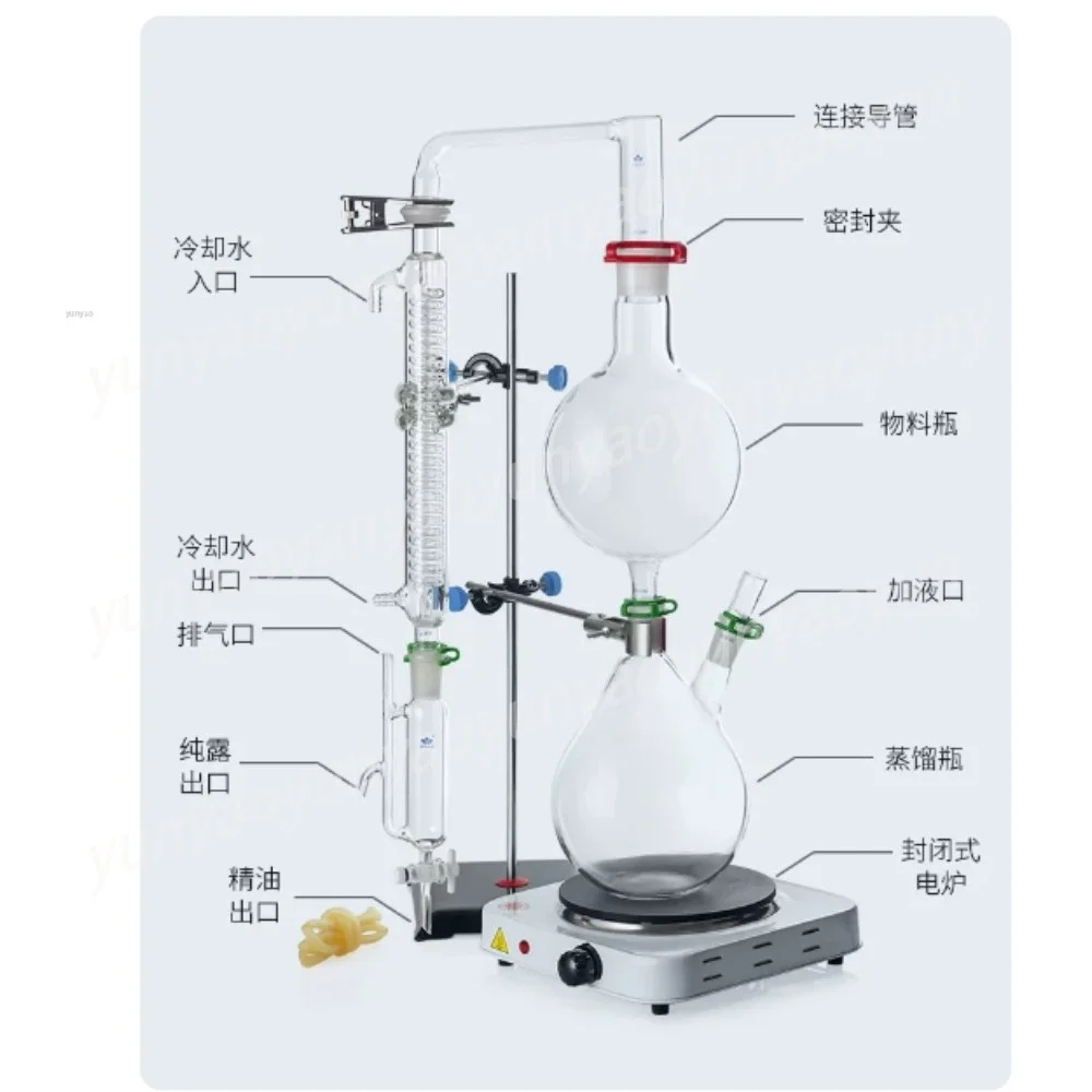 500 1000 2000ml Hydrosol Distillation Graham Condenser Essential Oil Extraction Separator for Home Lab Pure Extract