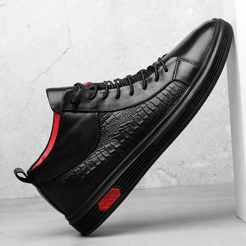 High Quality British Style Cowboy Boot Genuine Leather Men\'s Boots Plush Warm Winter Boots Men Boots Fashion Soft Sole Sneakers