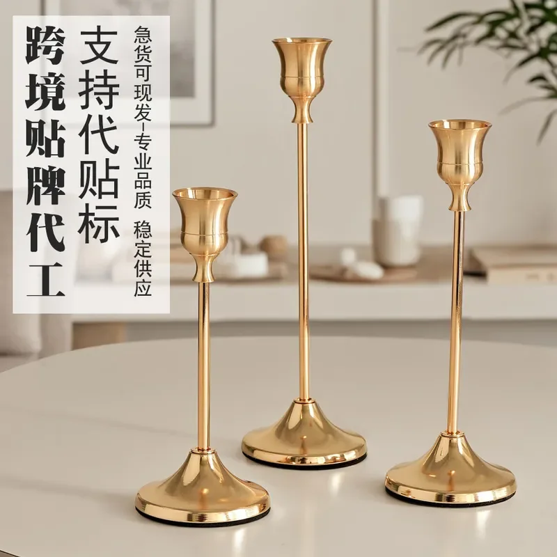 Creative Copper Candle Holder Natural Color Wrought Iron Electroplated Metal Ornament European Western Wedding Decoration